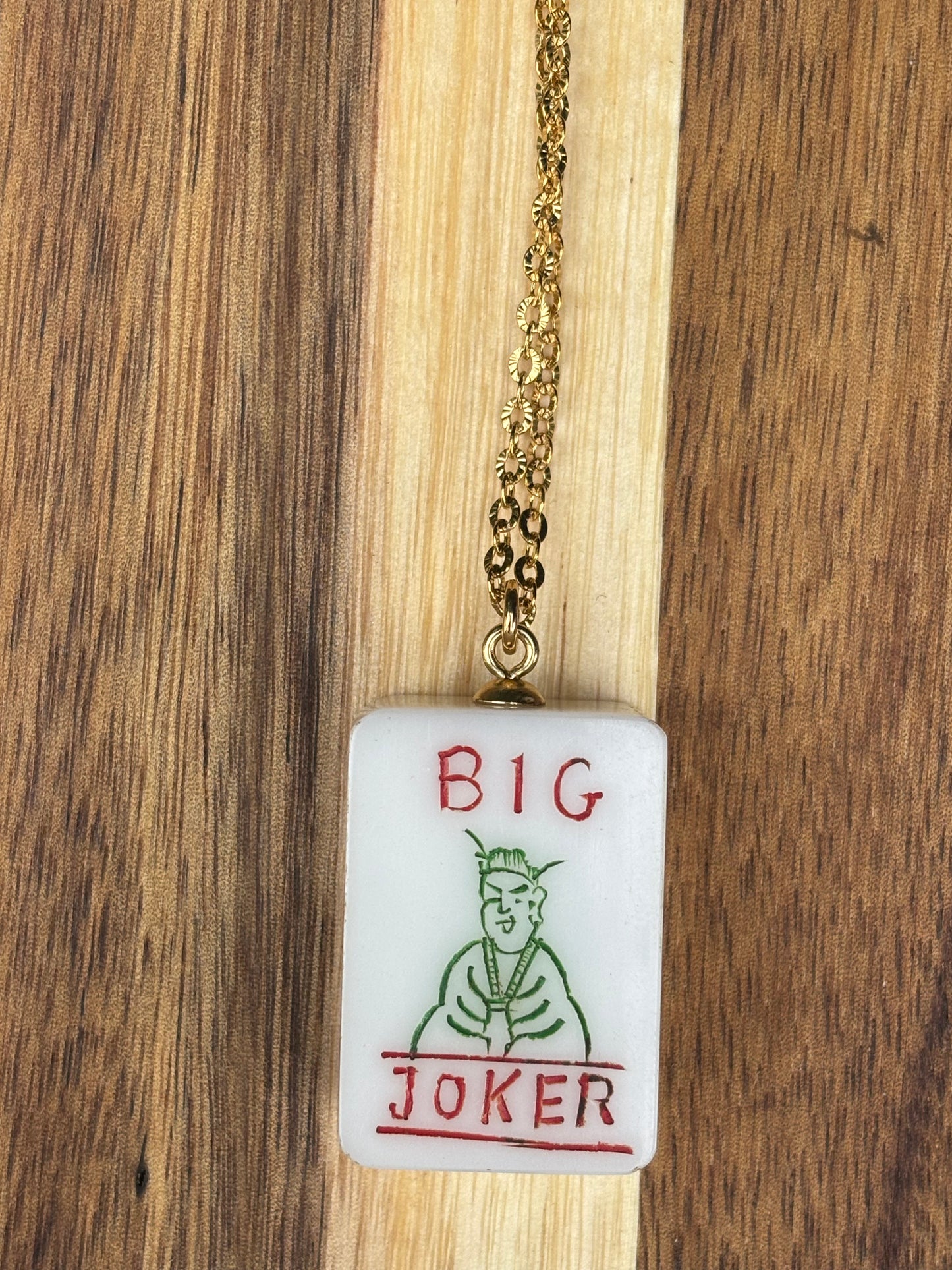Vintage Mahjong Tile Necklace Big Joker
