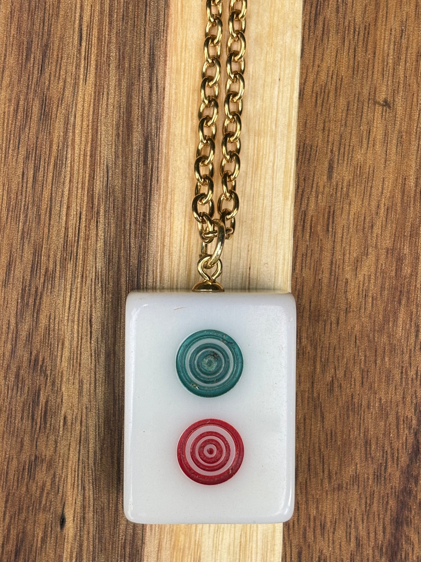 Vintage Mahjong Tile Necklace 2 circles